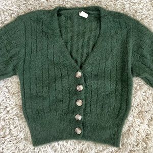 Urban Outfitters Green Fuzzy Sweater/Cardigan, Size Small